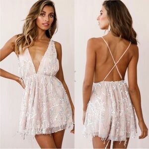 NWT Saints + Secrets | Blush Pink Ariana Sequin Party Mini Dress Large